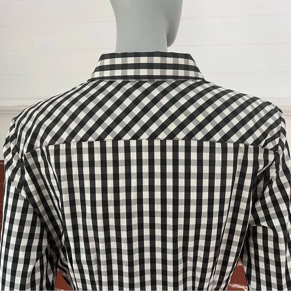 Lafayette 148 Black and White Gingham Fitted Button Down Shirt Checked Top - Picture 7 of 15